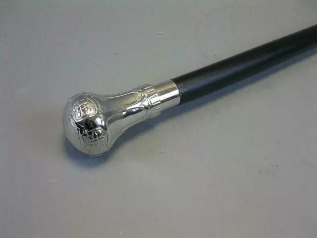 Gentleman's Silver Nickal Skull Captain's Black Walker Wood Walking Stick Shaft