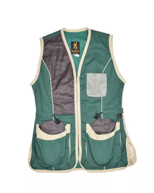 Browning Trapper Creek Shooting Vest Mens L Green Leather Trim Mesh Hunting