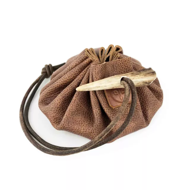 Leather Drawstring Pouch Bushcraft Tinder Camping EDC Possibles Coin Bag Medium