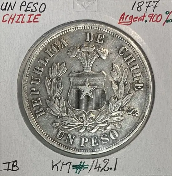 CHILI - UN PESO 1877 - Pièce de Monnaie en Argent // Qualité : TB