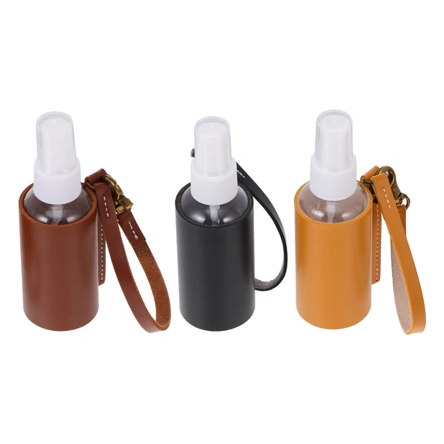 Piel de botella en aerosol Pu botellas de viaje con llavero lápiz labial con tapa
