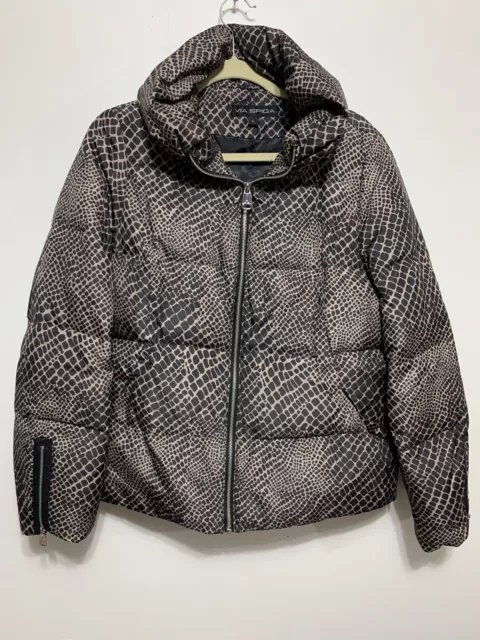 Via Spiga Puffer Quilted Down Waterfowl Filled Coat Womens L Animal Print Jacket