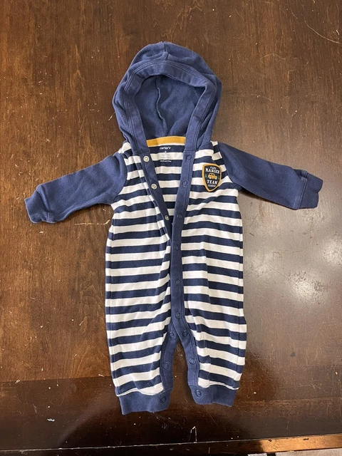 carters baby boy 3 months Hoodie Romper Blue White Stripes