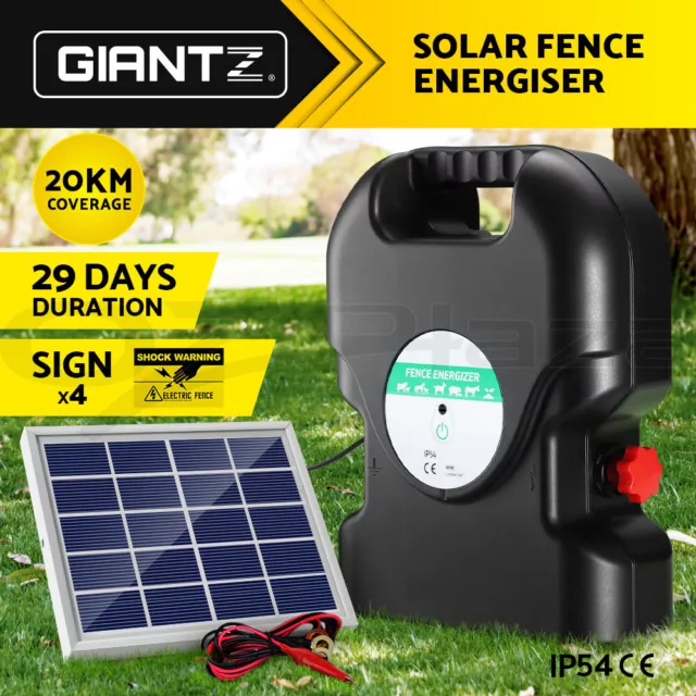 Giantz 20km Electric Fence Energiser Solar Energizer Charger Farm Animal 1.2J