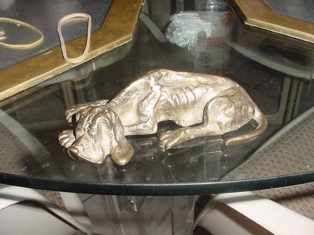 solid Brass Cast Metal Sleeping Hound Dog Figurine