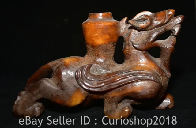 10" Chinese Natural Hetian Nephrite Jade Carving Dragon Pixiu Beast Statue