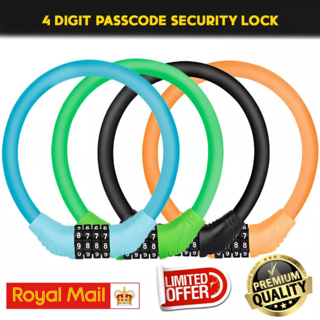 4 Digital Combination Password Cycling Security Bicycle Bike Cable Chain Lock Su