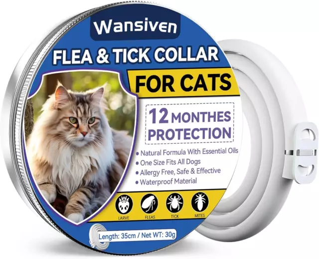 Wansiven Collare Antipulci per Gatti, Naturale Regolabile Collare Antiparassitar