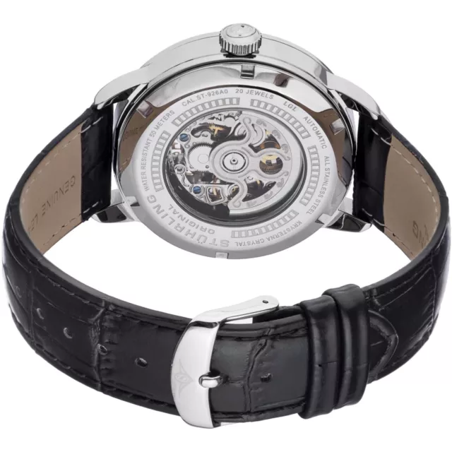 Stuhrling Delphi 696 Men's 44mm Automatic Black Calfskin krysterna Watch 696.02 3