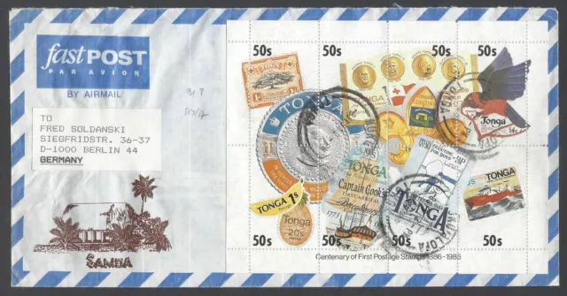 AOP Tonga 1986 Stamp Centenary MS miniature sheet on cover to Germany