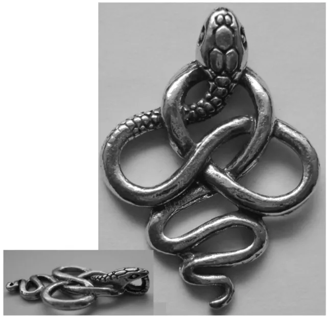 PEWTER CHARM #163 SNAKE KNOT 1 bail (25mm x 35mm) COBRA pendant silver tone