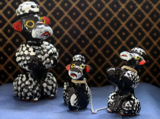 REDWARE Black POODLE Mother Dog with Puppies Japan Vintage Handpainted Kitchy