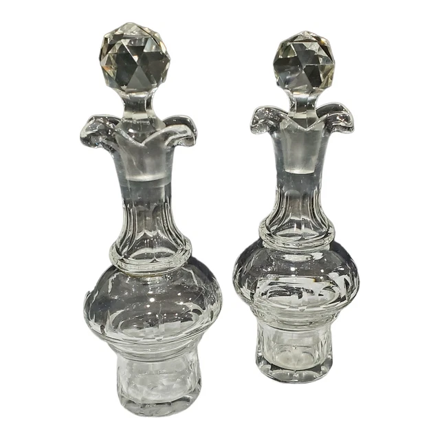 Pair Of Antique? Vintage 6" Leaded Cut Crystal Glass Perfume Scent Bottles