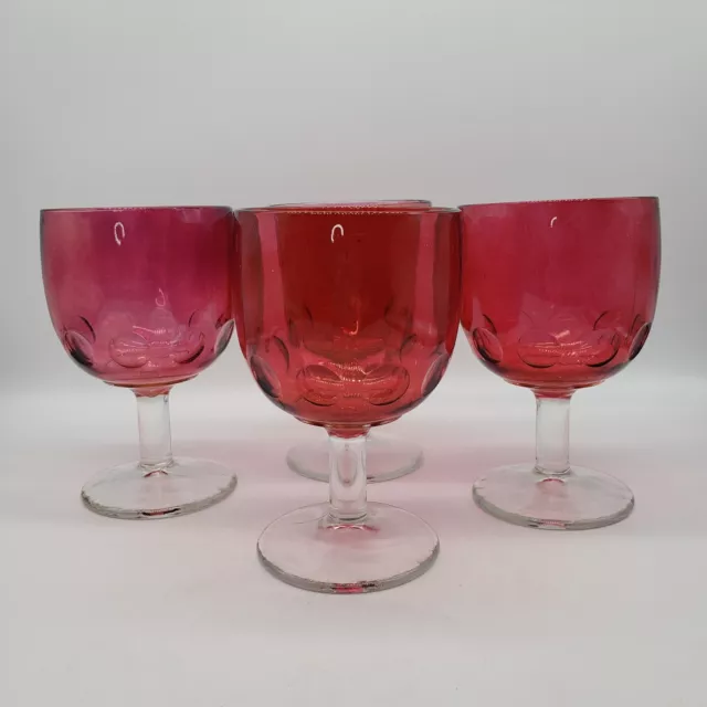 Vintage Barlett Collins Set of 4 Flash Paint Cranberry Thumbprint Water Goblets