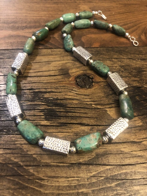 Large Green Turquoise Navajo Sterling Silver Bench Bead 19” Necklace 45.1 G Large Green Turquoise Navajo Sterling Silver Bench Bead 19” Necklace 45.1 G