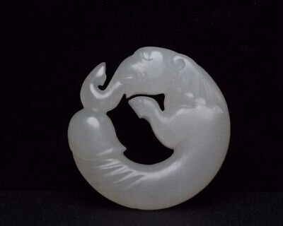Chinese natural Hetian jade handcarved elephant pendant Free certificate 41g