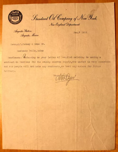 Original 1918 Standard Oil Company Socony Letterhead