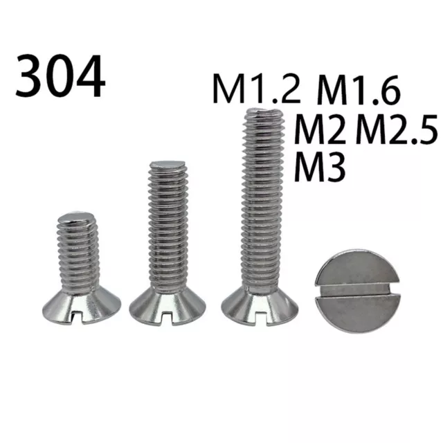 304 Stainless Steel Slotted Countersunk Flat Head Screws M1.2 M1.6 M2 M2.5 M3