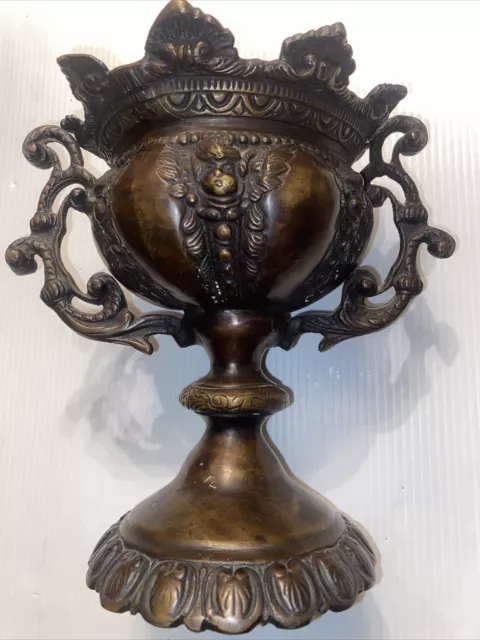 9” ANTIQUE. BRONZE. Ornate Cast Pedestal  Jardiniere  With Cherubs