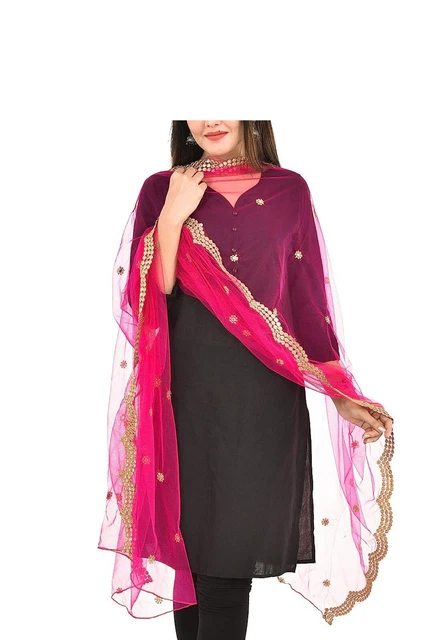Abito Anarkali Indiano Pakistano In Rete Pesante Con Ricamo E Dupatta - Sharara Salwar Kameez Da Donna