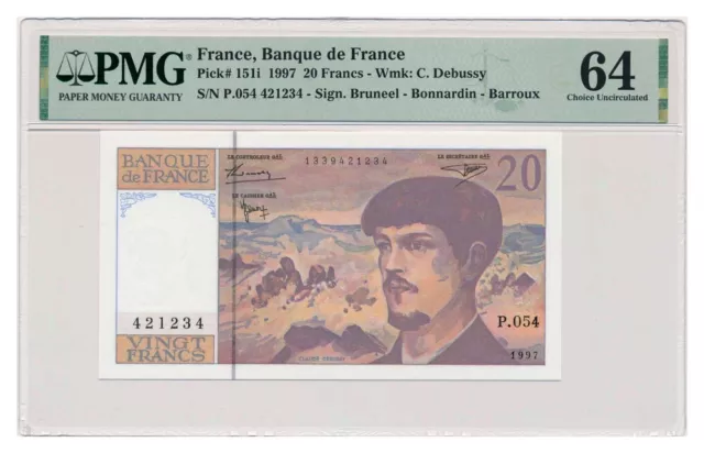 FRANCE banknote 20 Francs 1997 PMG grade MS 64 Choice Uncirculated