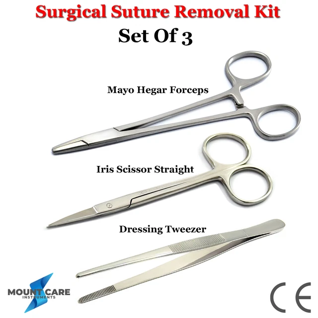 SURGICAL SUTURE REMOVAL Instruments Kit Mayo Hegar Needle Holder ...