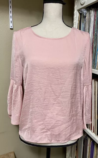 Vince Camuto Pink Satin Blouse Top 3/4 Bell Sleeve Women's S Small