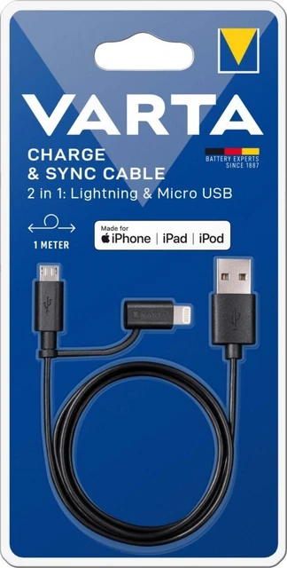 6 pezzi Varta Cons.Varta Charge + Cavo di Sincronizzazione 2in1 57943 Alimentazione Charge