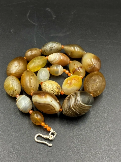 Old Antique Ancient Himalayan Indo Tibetan Sulumani Agate Beads Mala Top Beads