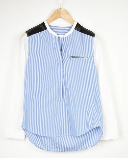 Sandro Chemisier Femme ~ M Rayé Manches Longues Simili Cuir Bordure