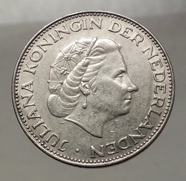 1962 Netherlands Kingdom Queen JULIANA 2½ Gulden Authentic Silver Coin i57772 2