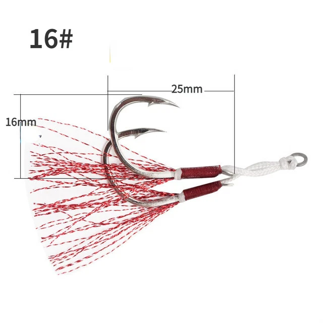 10Pcs Double Assist Fishing Hook Metal Jig Lure Hooks with Kevlar Line Saltwater