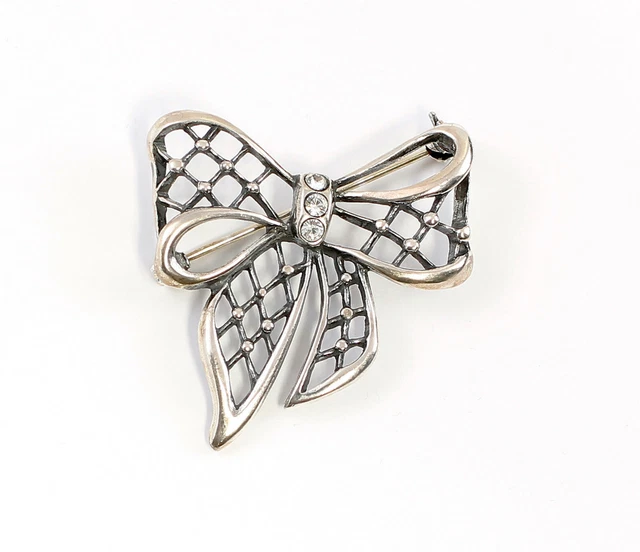 9901599 925er Argent Broche Art Nouveau Lanière Pierres Swarovski 3,5x3,5cm