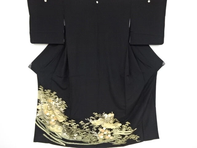 98801# Japanese Kimono / Antique Tomesode / Embroidery / Carriage & Shochiku