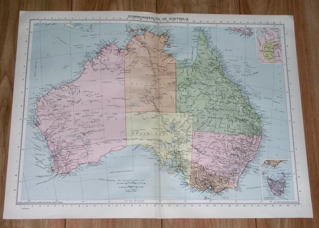 1940 Original Vintage Wwii Map Of Australia / Canberra Federal Territory