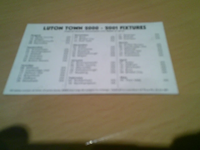 LUTON TOWN FIXTURE list and club call card 2000/01 season £1.00 ...