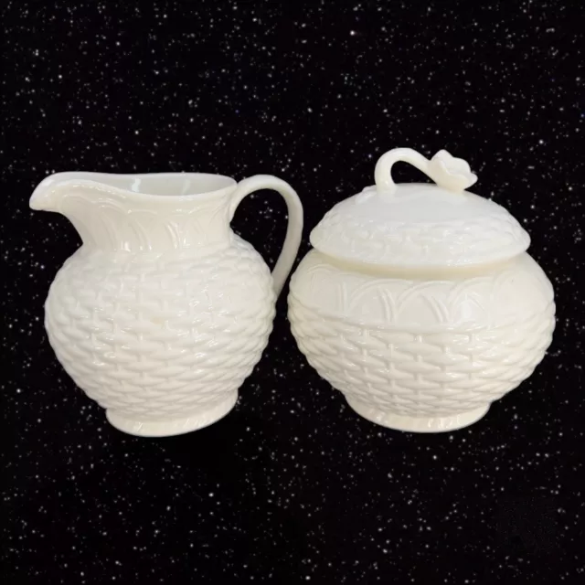 Mikasa Country Manor Cream And Sugar Ceramic White Basket Weave Malaysia Set 2