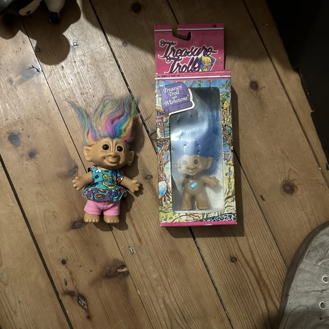 VINTAGE ACE NOVELTY Treasure Troll Doll Wishstone Blue Hair And