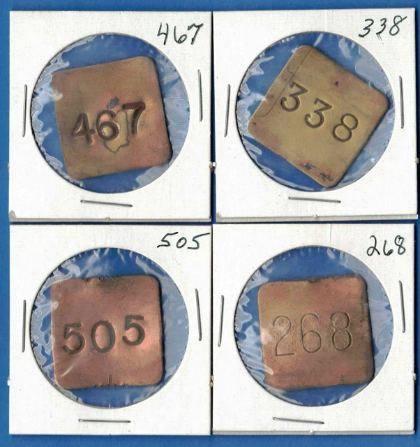 Vintage Coal Mining  Brass Tool Check Tags I.d. Mine Badge Lot Of (4)