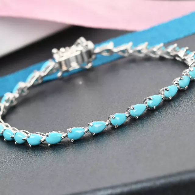 11.60 Ct Pear Natural Turquoise Women tennis Bracelet in 925 Sterling silver 2