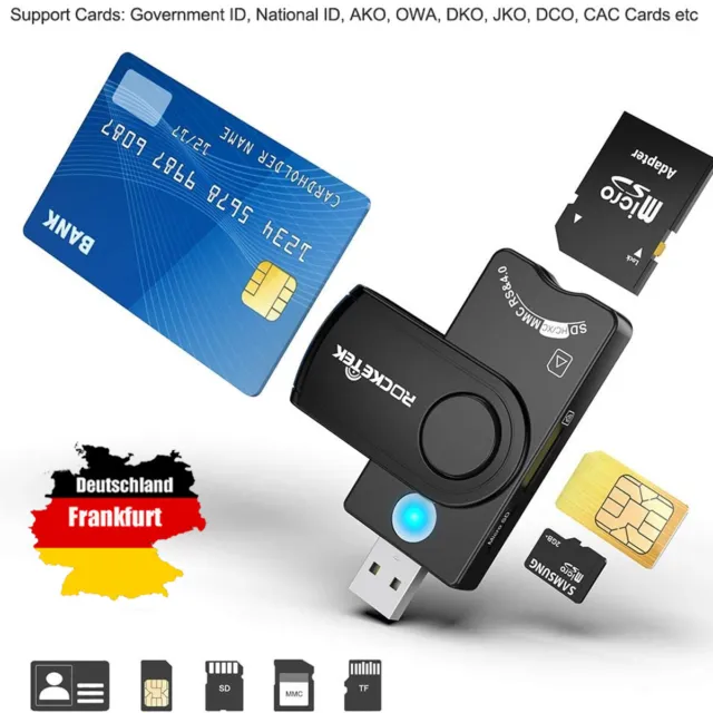 USB-2.0 Chipkartenleser SIM Kartenleser 3 Ports Lesegerät Smart Card Reader DE