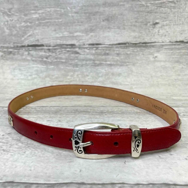 Brighton Red Leather Belt Silver Golf Details Sz Medium 30 Silver Buckle