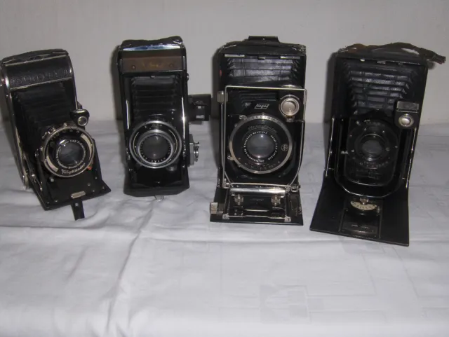 4 cámaras plegables antiguas cámara Voigtländer, clavo, Zeiss, no probada