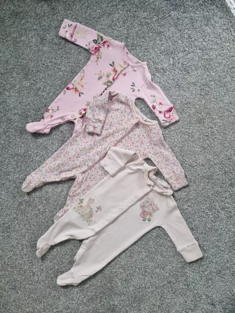 Baby Girls Next Babygrow Bundle Newborn Floral Pink White Sleepsuits Rabbit H