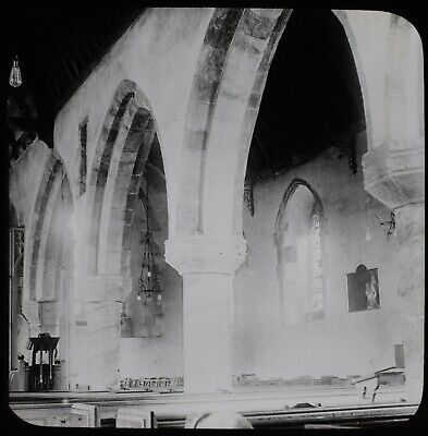 Magic Lantern Slide PORLOCK CHURCH INTERIOR DATED 1925 PHOTO SOMERSET