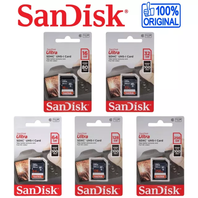 SANDISK Carte Mémoire SD SDHC SDXC ULTRA Lite Classe 10 Vitesse jusqu'à 100 Mo/s