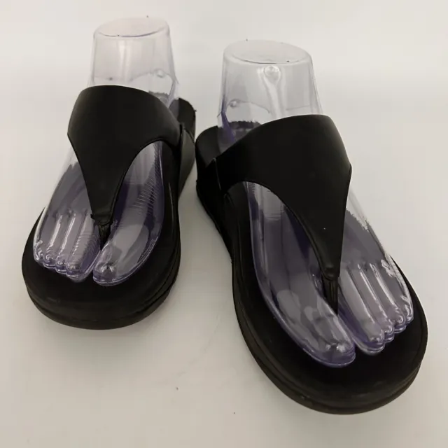 Fitflop Sandals Womens Size 8 LuLu Leather Toe Post Thong Platform Black Wobble
