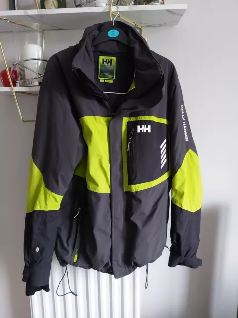 HELLY HANSEN Jacket Mens Skiing Waterproof Grey Yellow Jacket UK XL