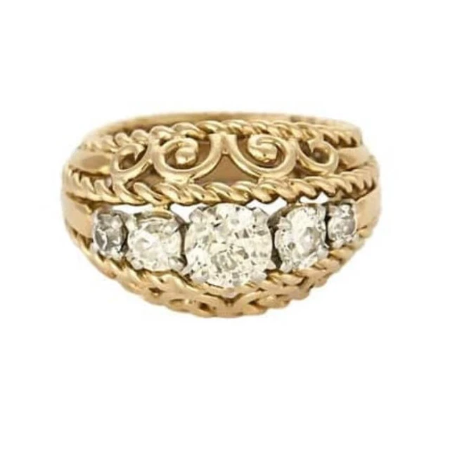 Bague or jaune 750/18 ct avec saphirs carrée 1.58ct. & diamants