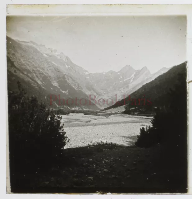 France Espagne Pyrénées Vallée de Pinède 1907 Photo Stereo Plaque verre Vintage